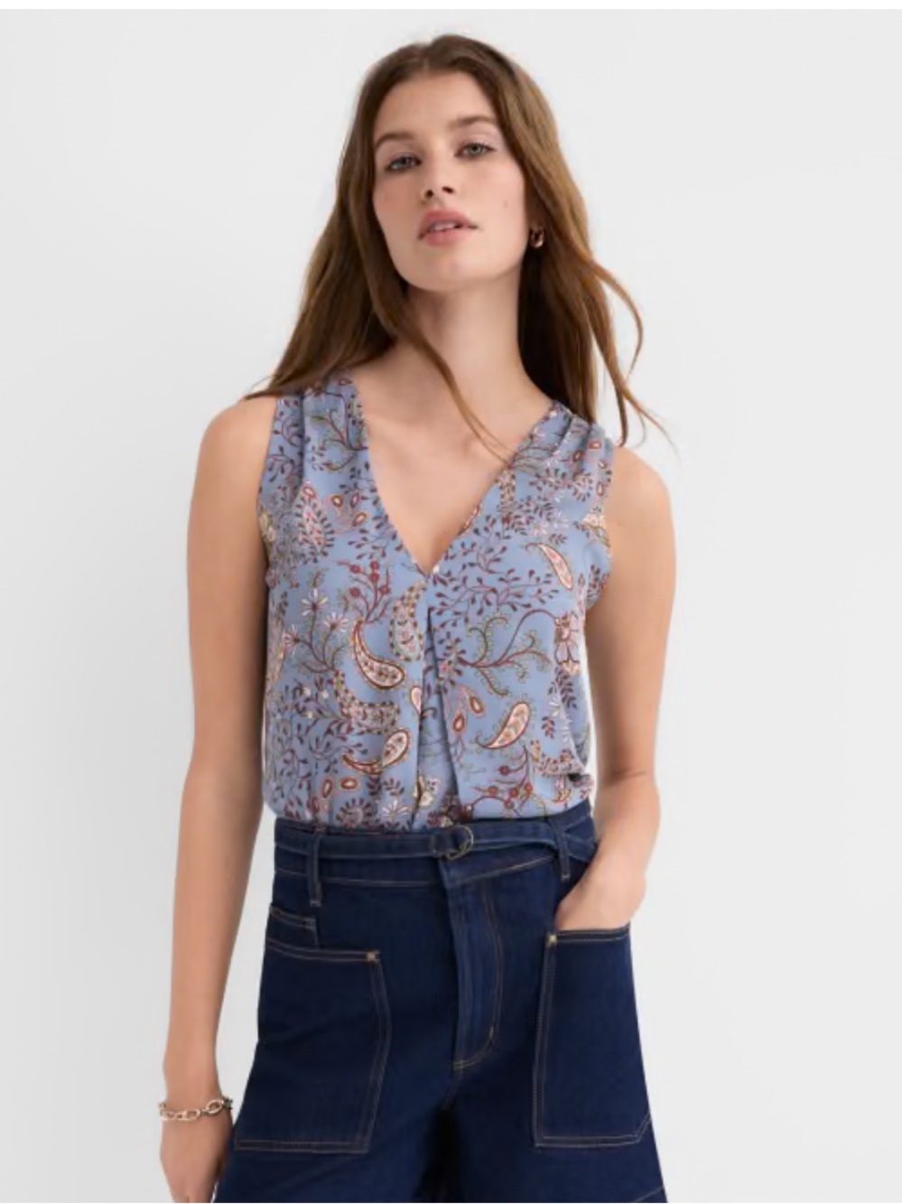 LOFT Light Blue Paisley V-Neck tank